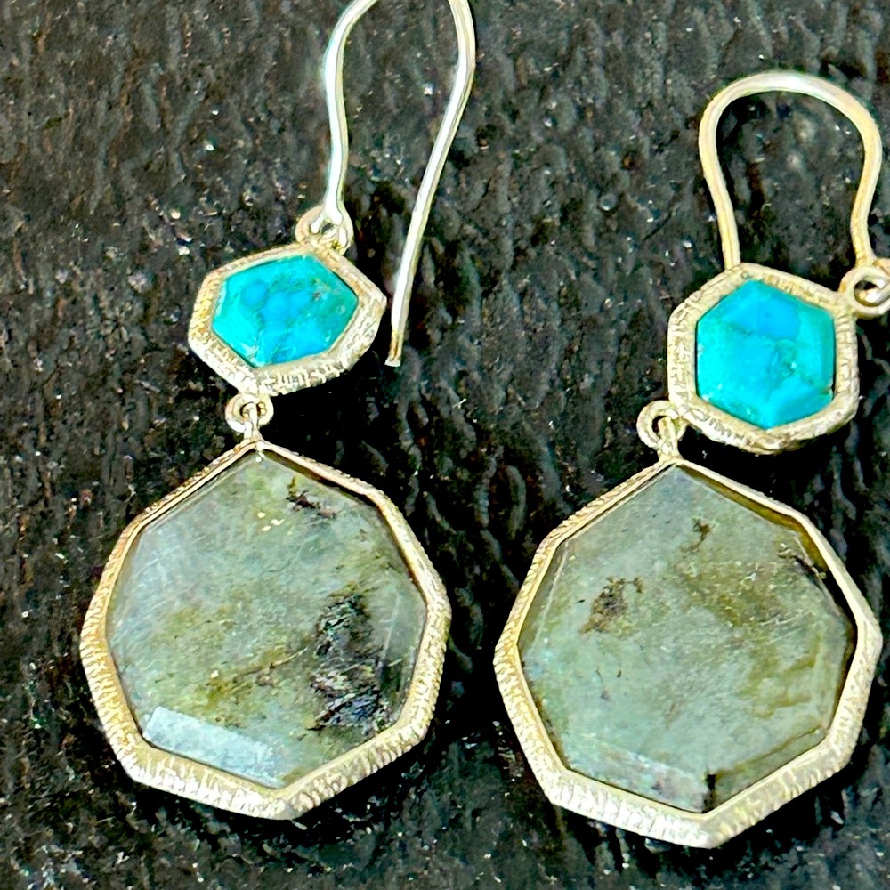 Hand Crafted Silver and Blue Earrings, stone colors vary.